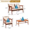 8PCS Patio Rattan Furniture Set Acacia Wood Frame Cushioned Sofa Chair Garden 2*HW66517+ 2