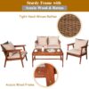8PCS Patio Rattan Furniture Set Acacia Wood Frame Cushioned Sofa Chair Garden 2*HW66517+ 5