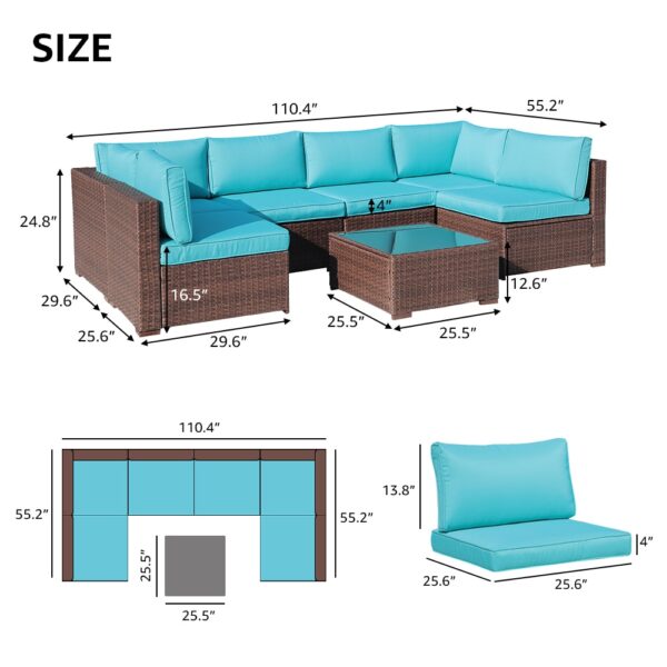 JARDINA 7PCS Outdoor Patio Furniture Sofa Wicker Furniture Set with Cushions Glass Coffee Table Single Sofa Armchair 6