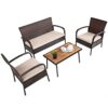 4PCS Patio Rattan Furniture Set Outdoor Conversation Set Coffee Table w/Cushions HW66527 6