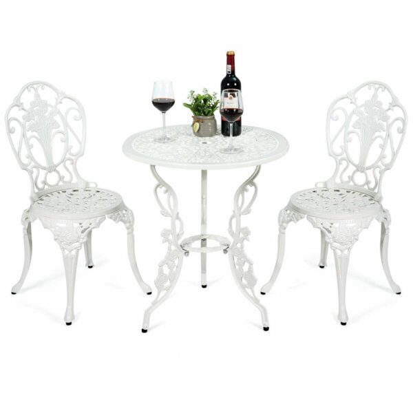 3 peças cadeiras de mesa para pátio móveis bistrô conjunto de alumínio fundido jardim externo branco OP70330 1