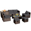 Patiojoy 8PCS Patio Rattan Furniture Set Space-Saving Storage Cushion Grey 1