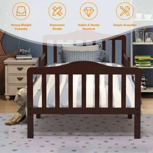 Classic Kids Children Toddler Wood Bed Bedroom Furniture w/ Guardrails 5