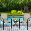 Patiojoy Set of 2 Patio Dining Chairs Stackable with Armrests Garden Deck Brown NP10030CF-2 3