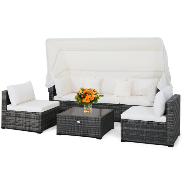 6-Piece Outdoor Patio Furniture Set Retractable Canopy Conversation Set HW69177+ 1