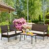 4PCS Patio Rattan Furniture Set Outdoor Conversation Set Coffee Table w/Cushions HW66527 3