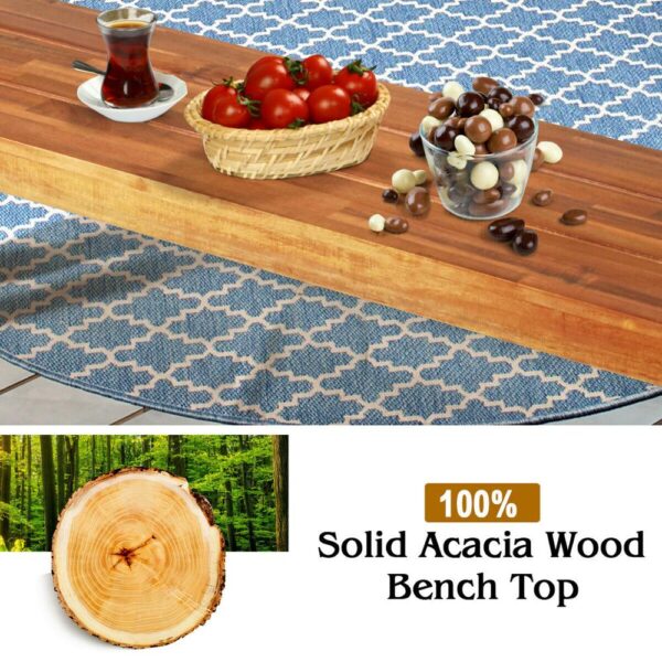 Patio Acacia Wood Dining Bench Seat with Rustic Steel Legs for Outdoor Indoor HW66352 5