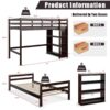 Twin Over Twin Loft Bunk Bed Wood w/Bookcase Guardrail Ladder Kids Bedroom HU10042ES+ 2