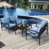 4PCS Patio Furniture Set Aluminum Frame Cushioned Sofa Chair Coffee Table Blue HW65783+ 4
