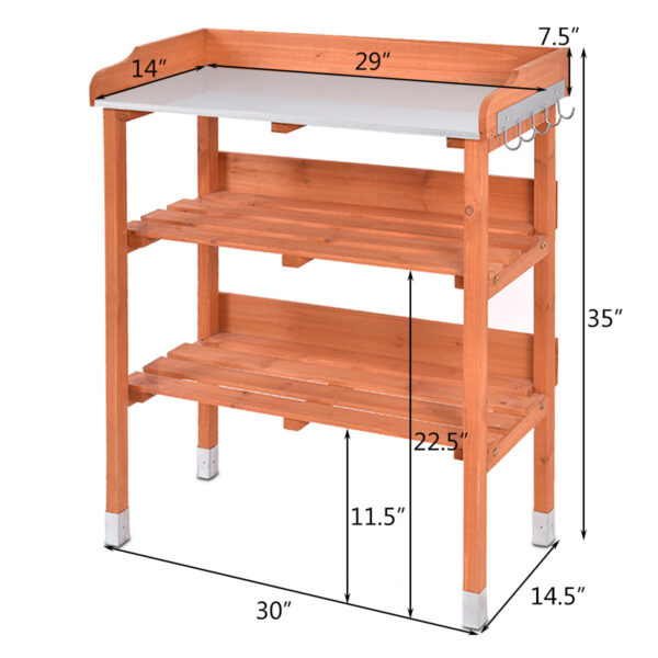 Costway Garden Wooden Potting Bench Work Station Table Tool Storage Shelf W/Hook GT3553 2