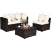 4PCS Patio Rattan Wicker Sofa Furniture Set Cushioned Conversation Ottoman Set HW66750 1