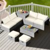 Patiojoy 8PCS Patio Rattan Furniture Set Storage Waterproof Cover Off White HW68604WH+ 3