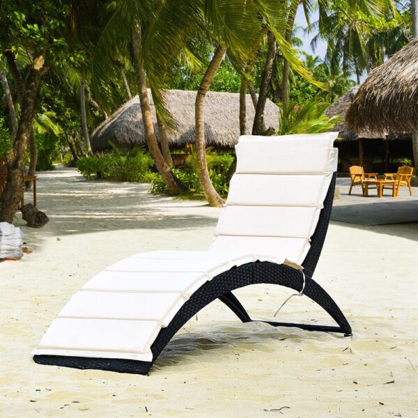 Costway 2PCS Folding Patio Rattan Lounge Chair Chaise Cushioned Portable Garden Black 4