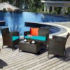 4PCS Rattan Patio Furniture Set Cushioned Sofa Chair Coffee TableTurquoise HW63214 3