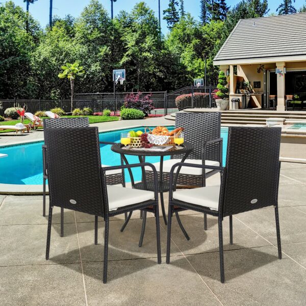 Patiojoy 4PCS Patio Wicker Rattan Dining Chairs Cushioned Seats Armrest Garden HW69382 2