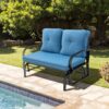 Patiojoy Patio 2-Person Glider Bench Rocking Loveseat Cushioned Armrest Blue 4