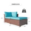 JARDINA 2PCS Outdoor Patio Sectional Furniture Sofa Armchair Wicker Sofa Ottoman with Turquoise Cushion 6