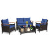 Patiojoy 4PCS Patio Rattan Furniture Set Cushioned Sofa Storage Table Navy 1