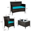 4PCS Rattan Patio Furniture Set Cushioned Sofa Chair Coffee TableTurquoise HW63214 2