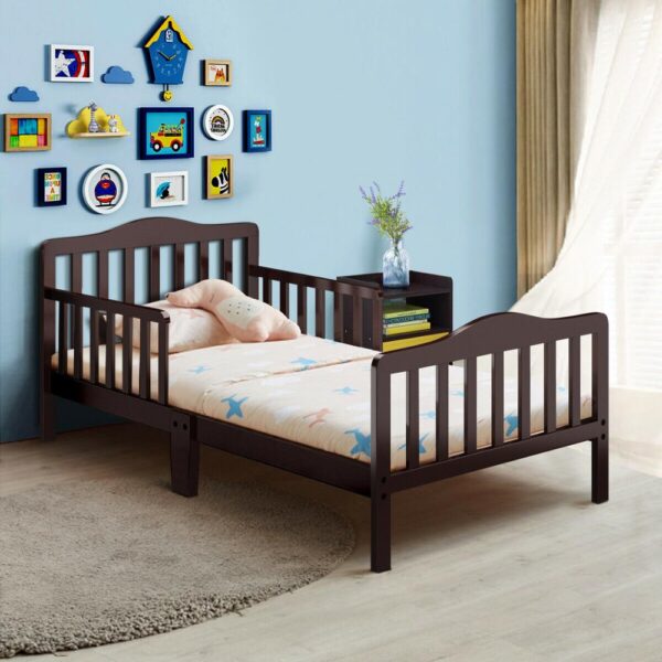 Classic Kids Children Toddler Wood Bed Bedroom Furniture w/ Guardrails 2