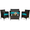 4PCS Rattan Patio Furniture Set Cushioned Sofa Chair Coffee TableTurquoise HW63214 1