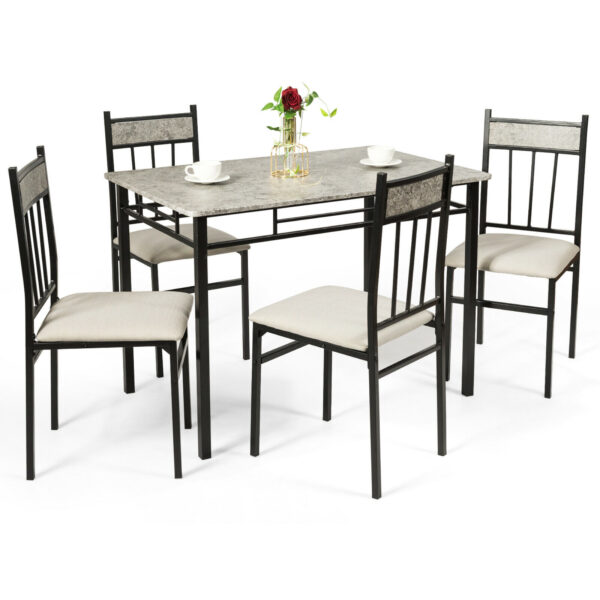 5 Piece Dining Set Faux Marble Top Table and 4 Padded Seat Chairs w/ Metal Legs HW61424 1