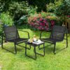 Patiojoy 3PCS Patio Bistro Furniture Set Glass Top Table Garden Deck Black NP10061BK 2