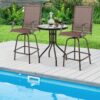 Patiojoy 4PCS Patio Swivel Bar Stools Chairs 360 Rotation Barstool Armrest Brown 4