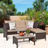 Costway 3PCS Patio Wicker Rattan Sofa Set Outdoor Sectional Conversation Set Garden Lawn HW63870 3