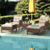 Costway 5 PCS Rattan Wicker Furniture Set Sofa Ottoman W/Brown Cushion Patio Garden Yard HW54520CF+ 1