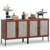 Costway Set of 2 Rattan Buffet Sideboard Wine Cabinet Cupboard w/Adjustable Shelf Walnut 1