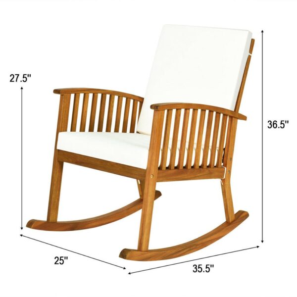 2PC Outdoor Acacia Wood Rocking Chair Patio Backyard Garden Lawn W/ Cushion 2*HW63886 2