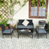 4PCS Outdoor Patio Rattan Furniture Set Cushioned Sofa Coffee Table Garden Deck HW63756 3