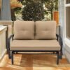 Patiojoy Patio 2-Person Glider Bench Rocking Loveseat Cushioned Armrest Beige 4