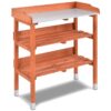 Costway Garden Wooden Potting Bench Work Station Table Tool Storage Shelf W/Hook GT3553 3