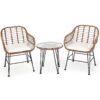 Patiojoy 3PCS Patio Rattan Bistro Set Coffee Table Armchair Garden Beige Cushion OP70837WH 6