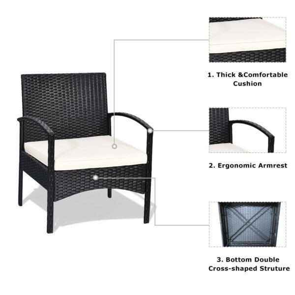 3 PCS Patio Wicker Rattan Furniture Set Coffee Table & 2 Rattan Chair W/Cushion HW68962 5
