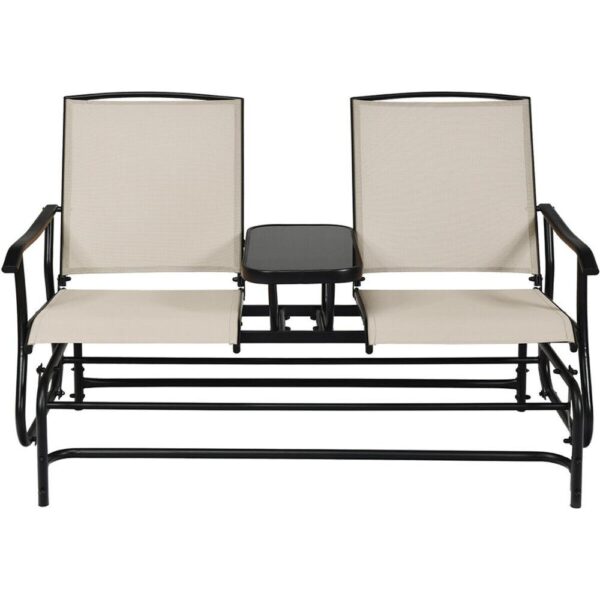 2 Person Outdoor Patio Double Glider Chair Loveseat Rocking with Center Table OP70357 6