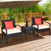 Patiojoy 3PCS Patio Rattan Furniture Set Storage Table Cushioned Sofa Black HW63757WH 2