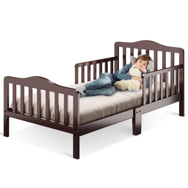 Classic Kids Children Toddler Wood Bed Bedroom Furniture w/ Guardrails 1