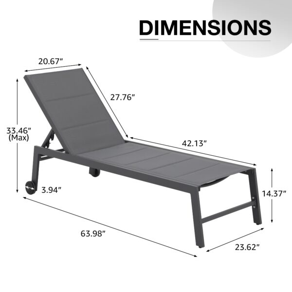 JARDINA Aluminum Outdoor Chaise Lounge with Wheels and Adjustable Feet & Backrest Patio Lounge Chair All Weather Reclining Sunba 6