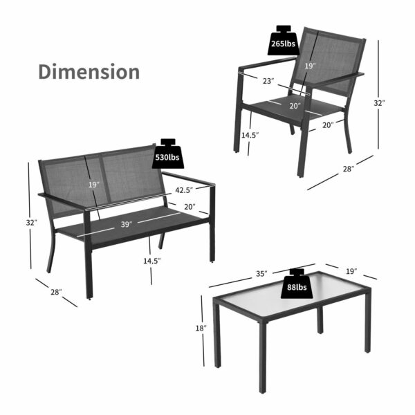 Patiojoy 4 PCS Patio Furniture Set Sofa Coffee Table Steel Frame Garden NP10085GR 6