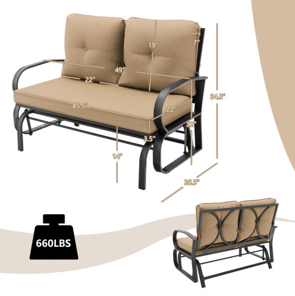 Patiojoy Patio 2-Person Glider Bench Rocking Loveseat Cushioned Armrest Beige 2