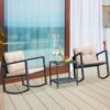 Costway 3PC Patio Rattan Conversation Set Rocking Chair Cushioned Sofa Garden Furniture 4