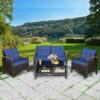 Patiojoy 4PCS Patio Rattan Furniture Set Cushioned Sofa Storage Table Navy 3