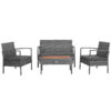 Patiojoy 4PCS Patio Rattan Furniture Set Cushioned Chair Wooden Tabletop Gray HW68940 1