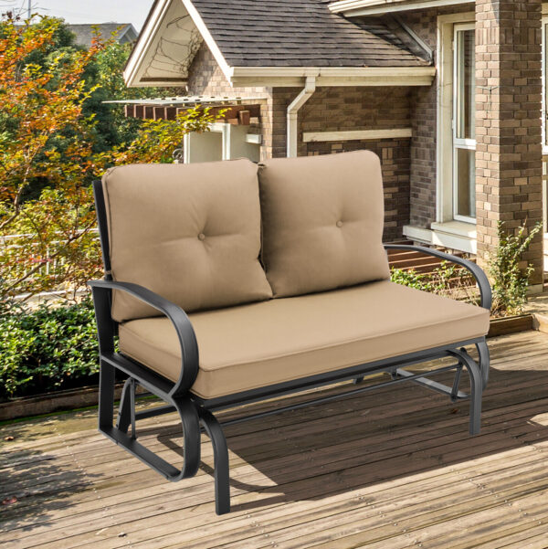 Patiojoy Patio 2-Person Glider Bench Rocking Loveseat Cushioned Armrest Beige 1