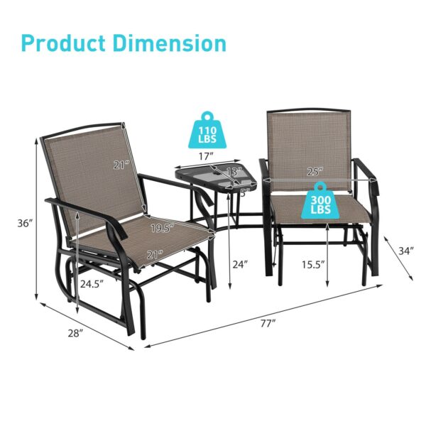 Patiojoy Double Swing Glider Chair Rocker Glass Table Umbrella Hole NP10188 6