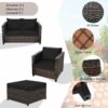 Patiojoy 5PCS Patio Rattan Furniture Set Loveseat Sofa Ottoman Cushioned Black HW67697ABK+ 5