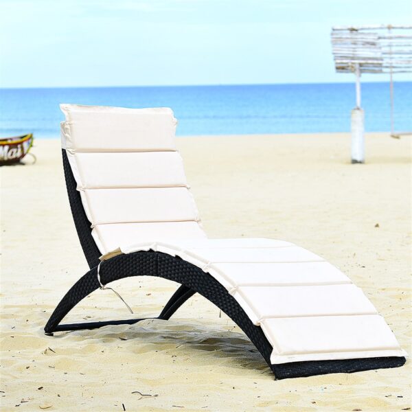 Costway 2PCS Folding Patio Rattan Lounge Chair Chaise Cushioned Portable Garden Black 5